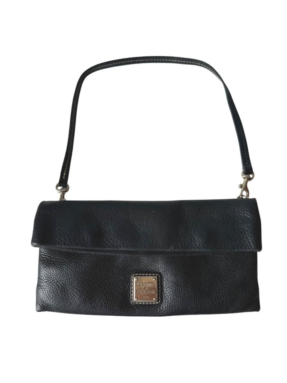 Dooney & Bourke Women's Shoulder Bag Black Pebbled Leather Foldover Clutch